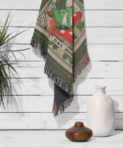 Woven Throw Blanket "Toad-Ally Loving Our First Christmas" Personalizes Initials + Year.