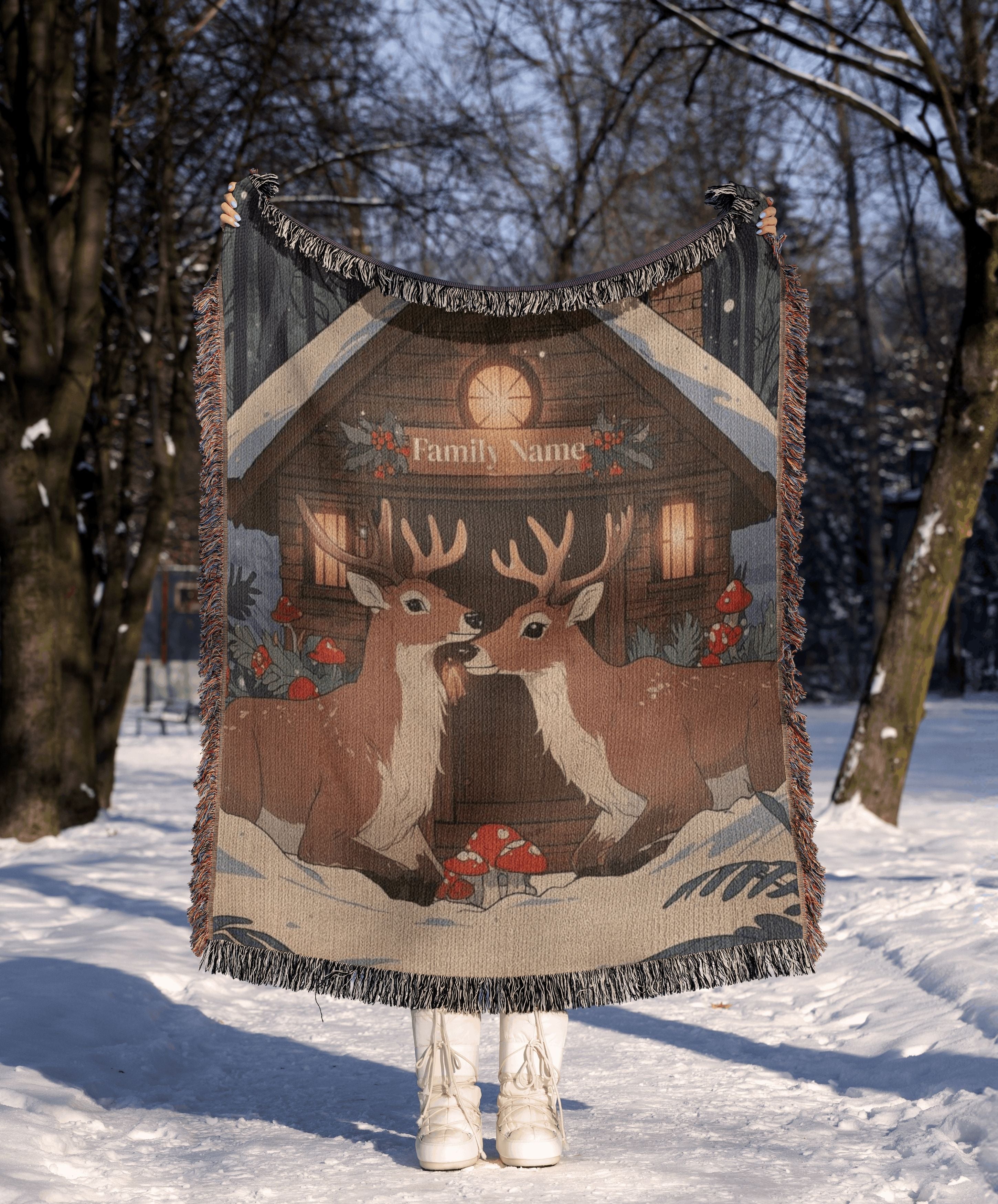 "Deer to My Heart" 🦌🍄 Personalized Woven Throw Blanket 🎄