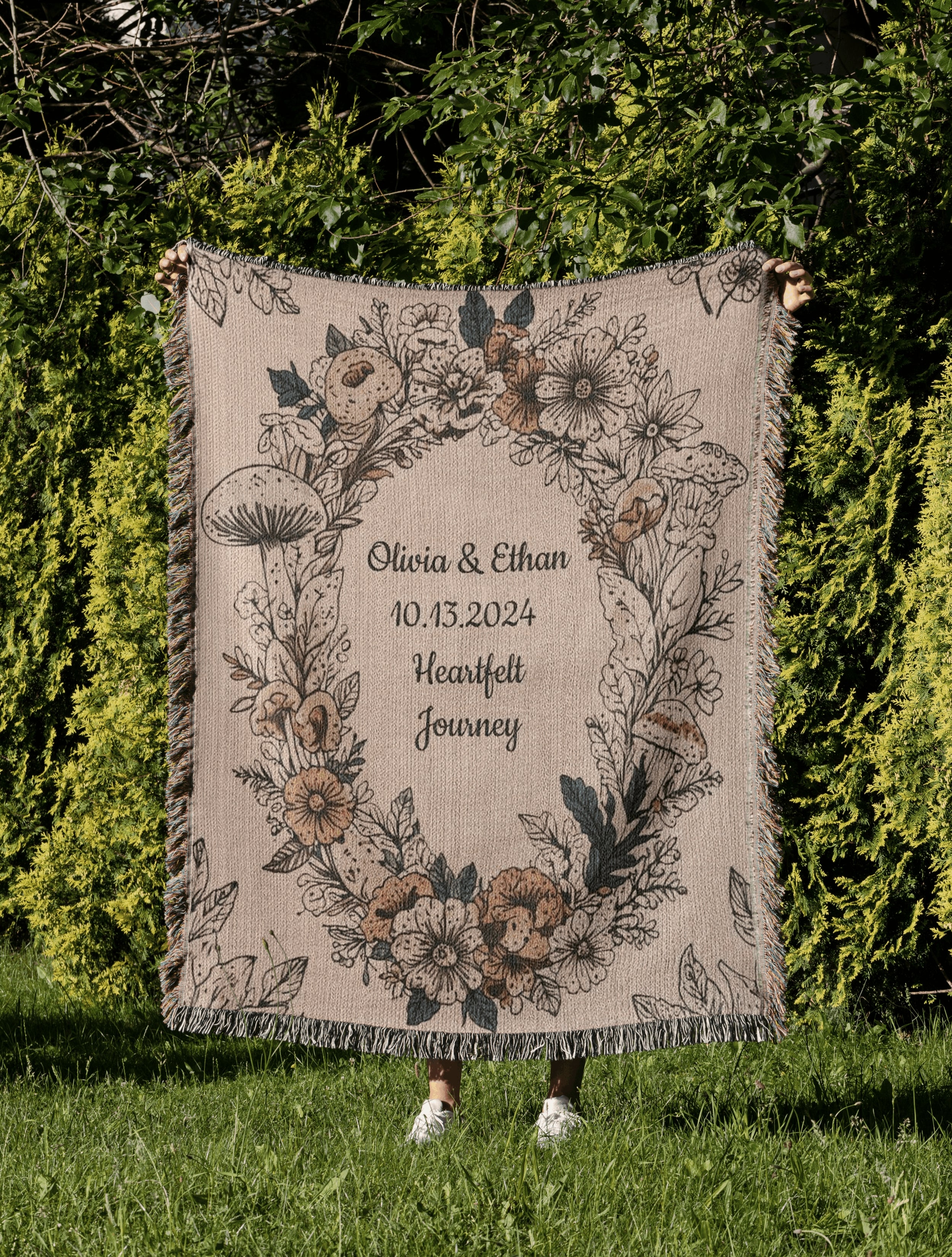 "Heartfelt Journey" 👰🤵 Personalized Woven Throw Blanket 🍄