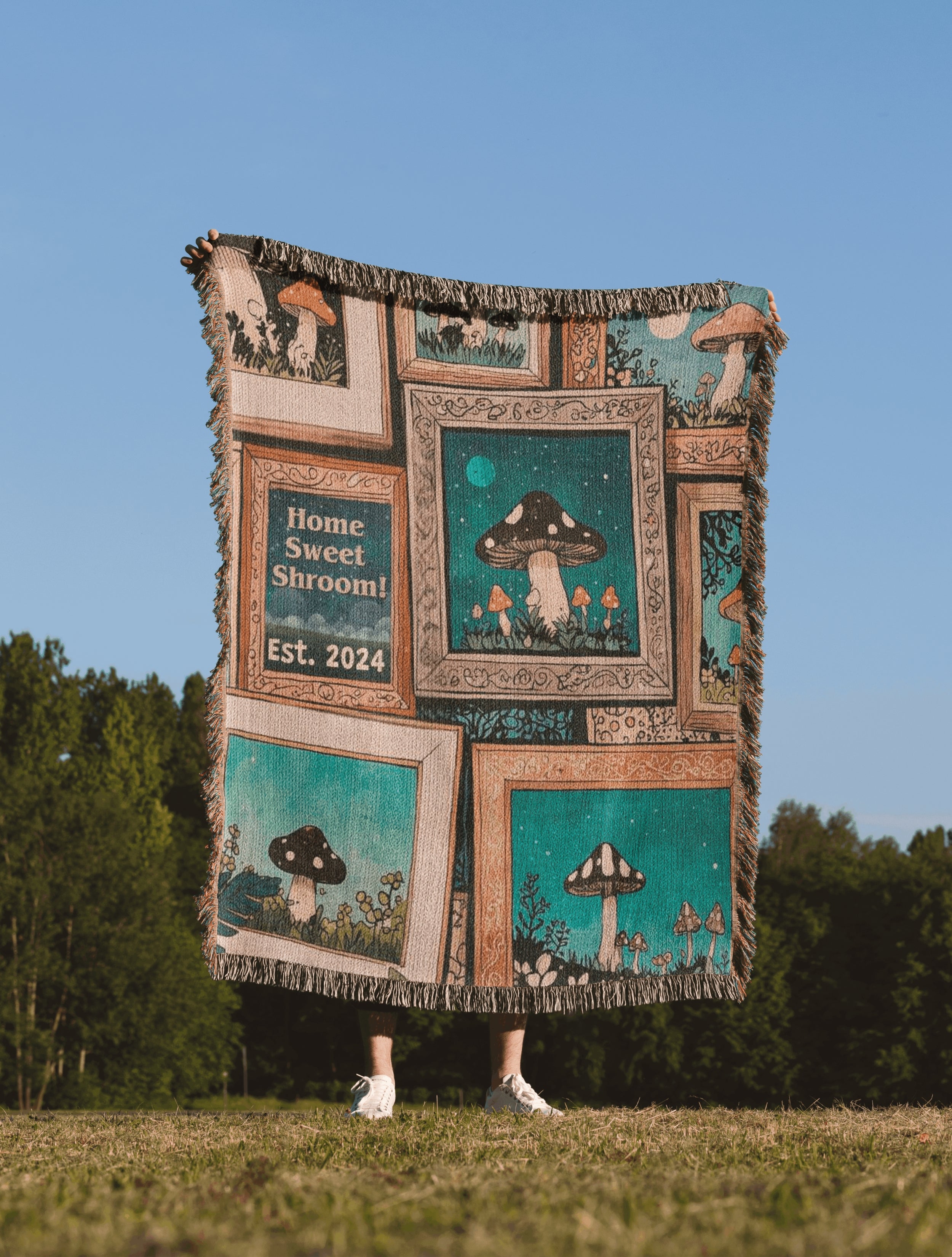 "Home Sweet Shroom!" 🏡🍄Personalized Woven Throw Blanket 🎁