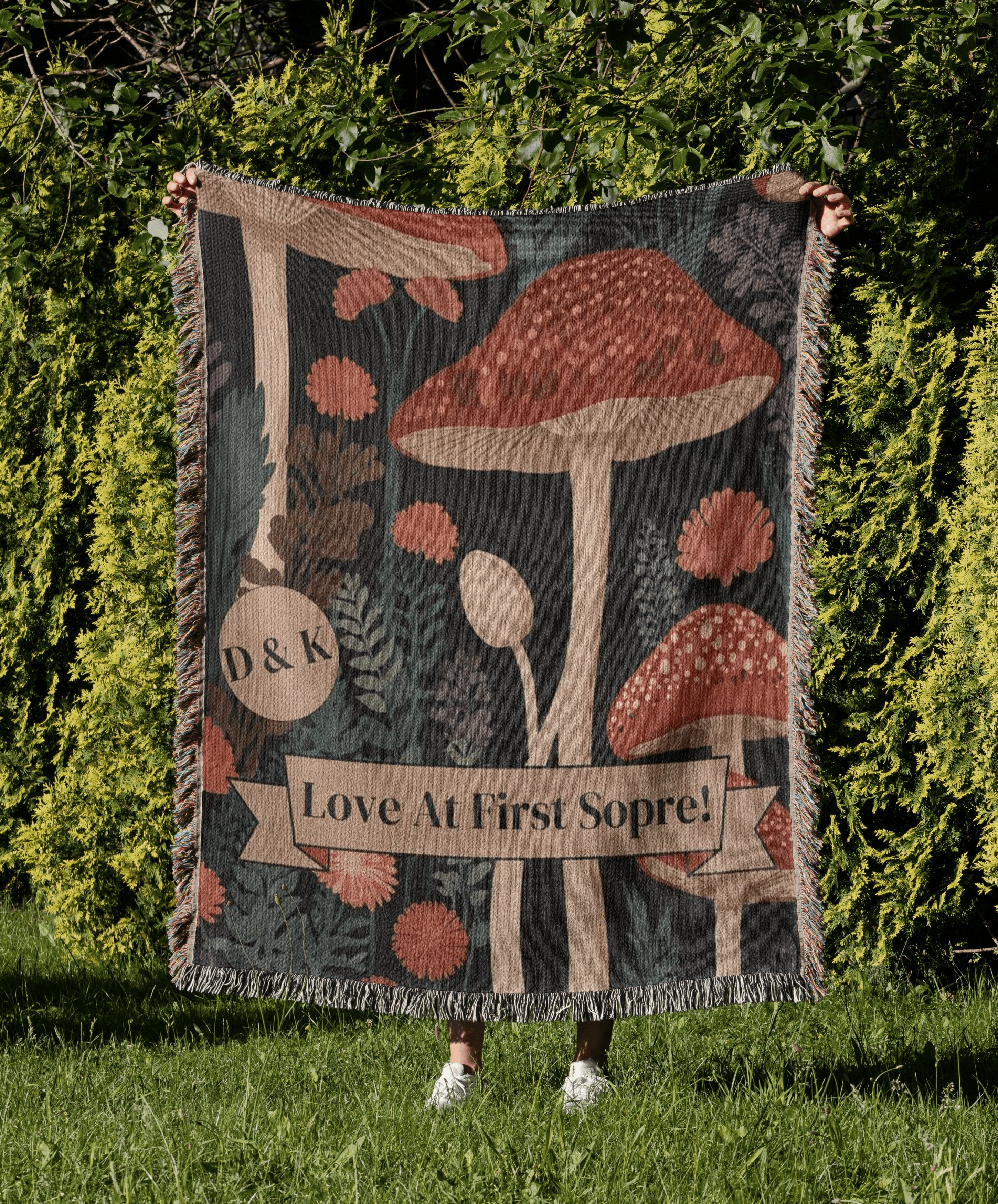 "Love At First Spore!" 💖🍄 Personalized Woven Throw Blanket 🎁