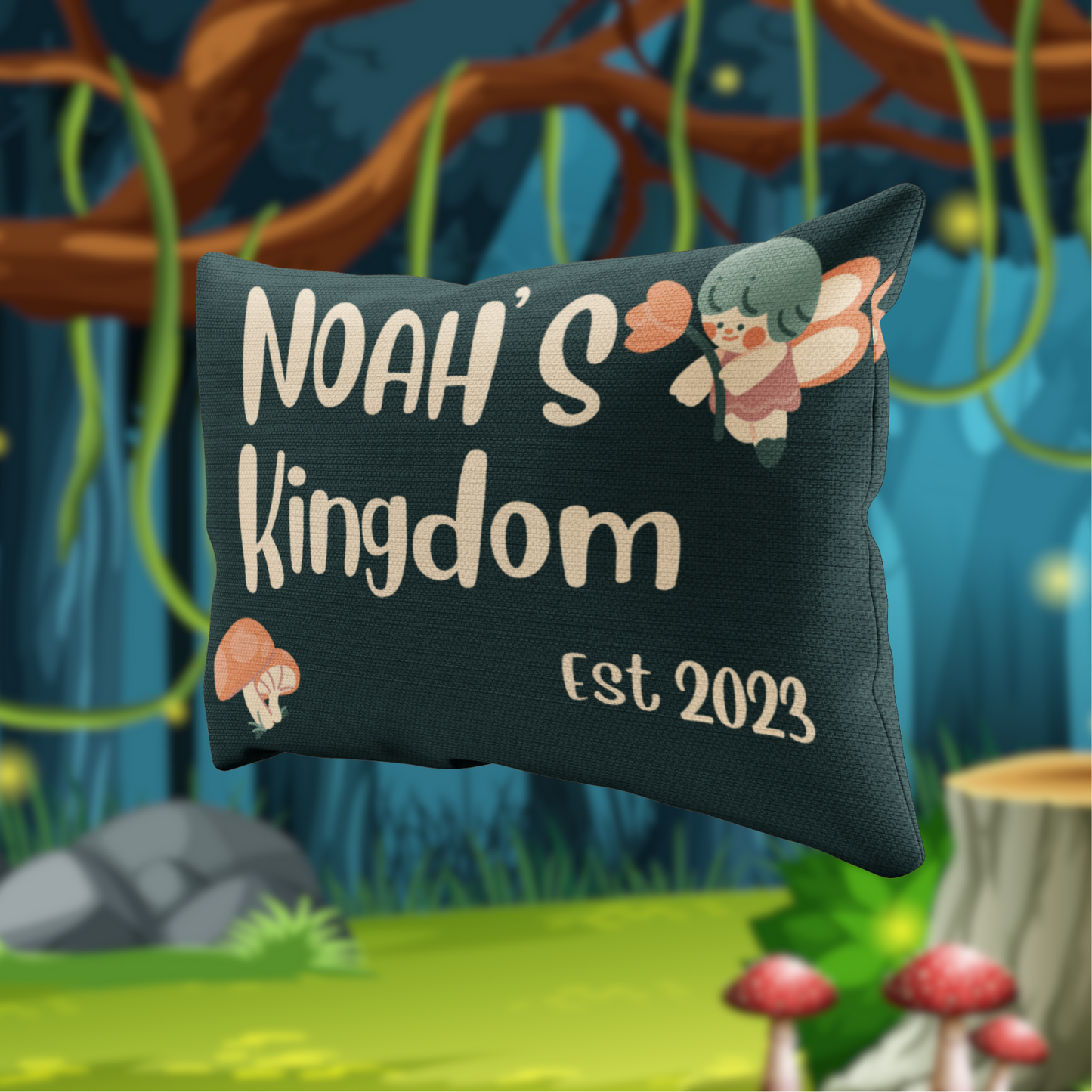 "Noah's Kingdom"  - Personalized Kids Fun-Gi Kingdom Throw Pillow
