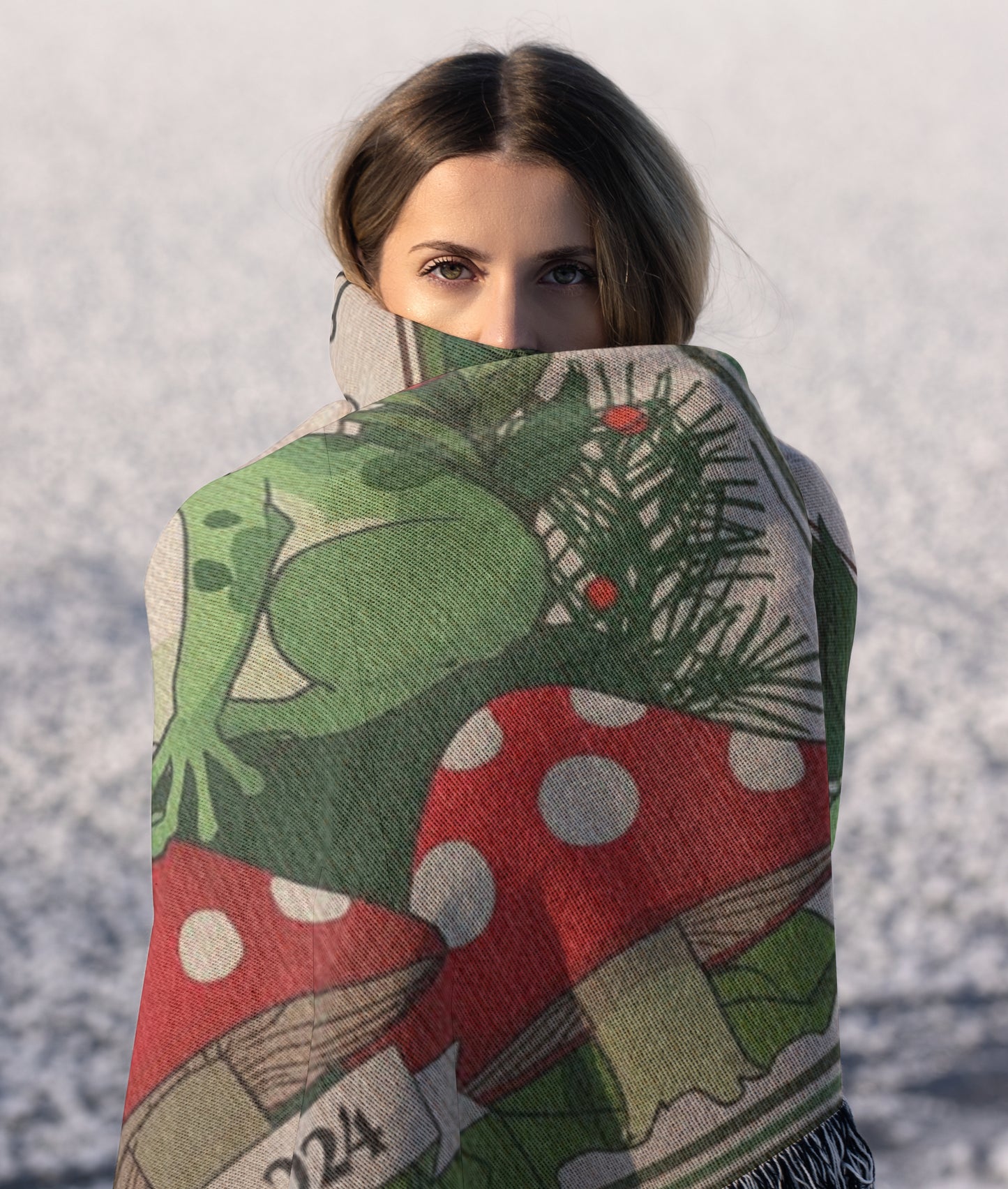 Woven Throw Blanket "Toad-Ally Loving Our First Christmas" Personalizes Initials + Year.