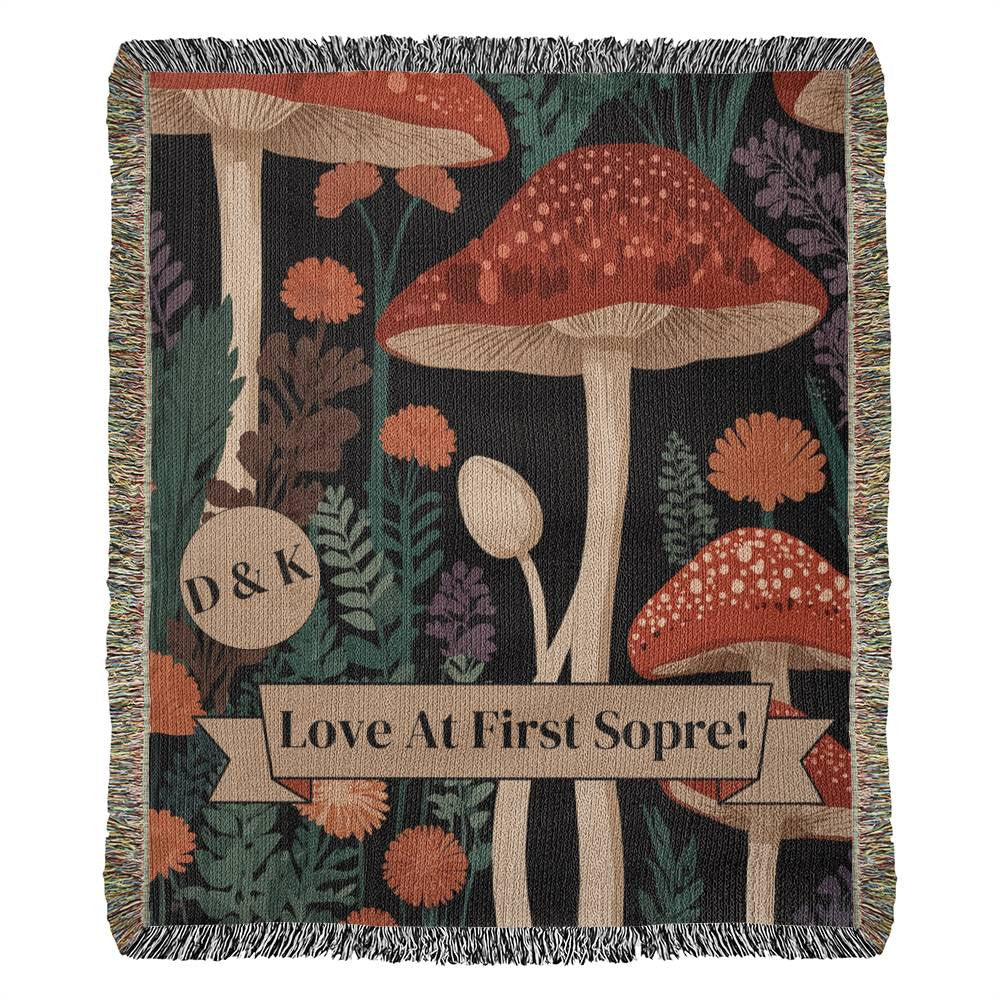 "Love At First Spore!" 💖🍄 Personalized Woven Throw Blanket 🎁