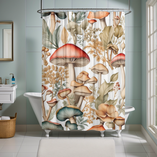 Mushroom Watercolor Splash Shower Curtain
